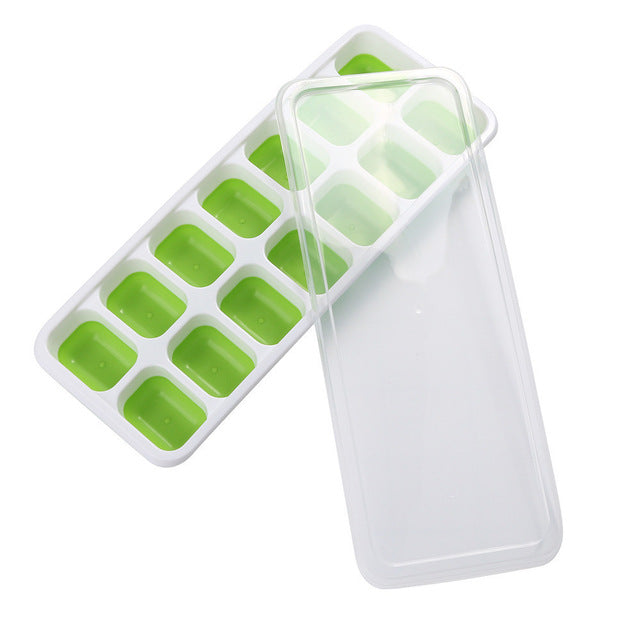 2Pcs Covered Ice Cube Tray Set With 14 Ice Cubes