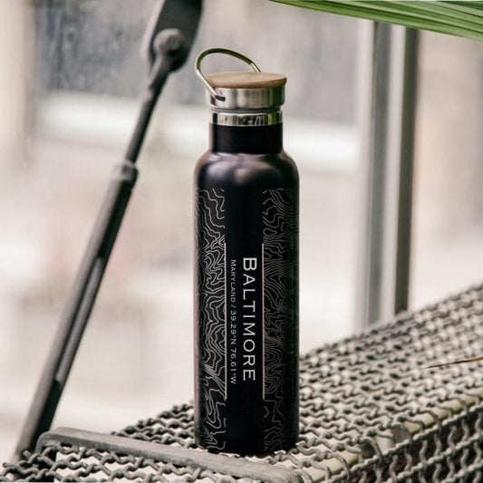 Baltimore, Maryland Map Bottle with Bamboo Top (Matte Black)